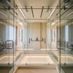 Minimalistyczna kabina prysznicowa w jasnej łazience