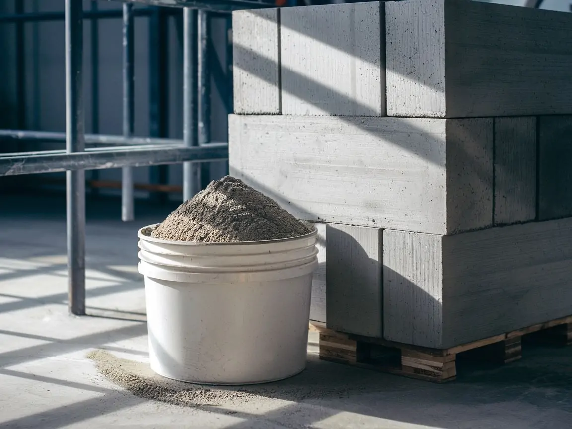 Cement w proszku obok betonowych bloków
