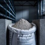 Cement w proszku obok utwardzonego betonu