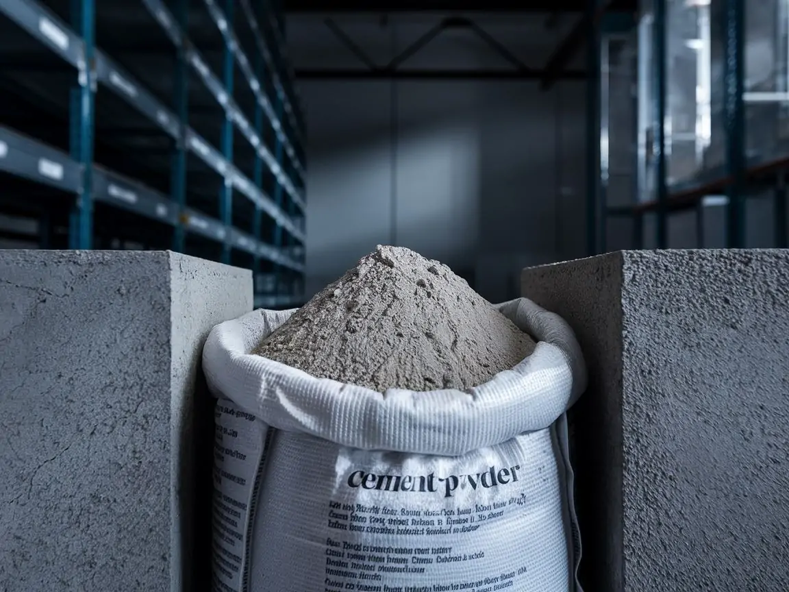 Cement w proszku obok utwardzonego betonu