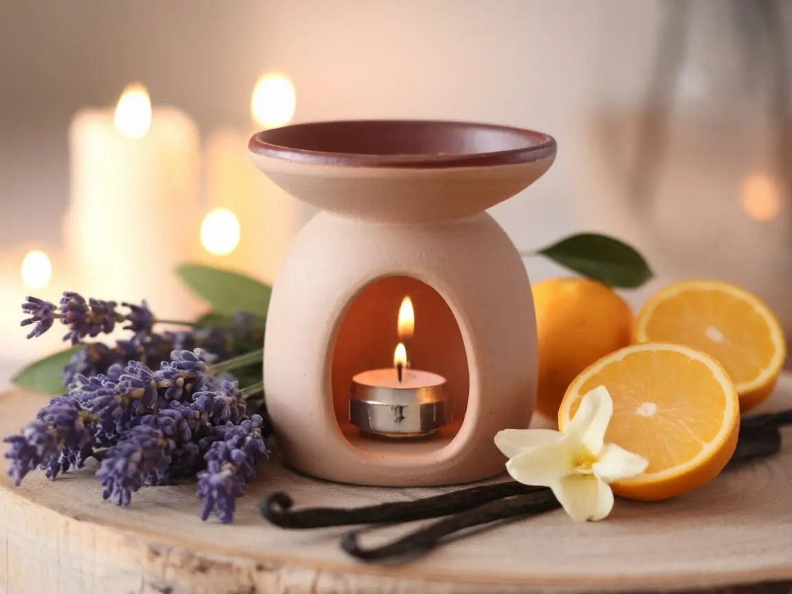 Kominek zapachowy z unoszącym się aromatem lawendy