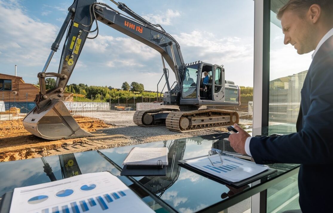 Nowoczesna koparka na placu budowy