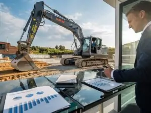 Nowoczesna koparka na placu budowy