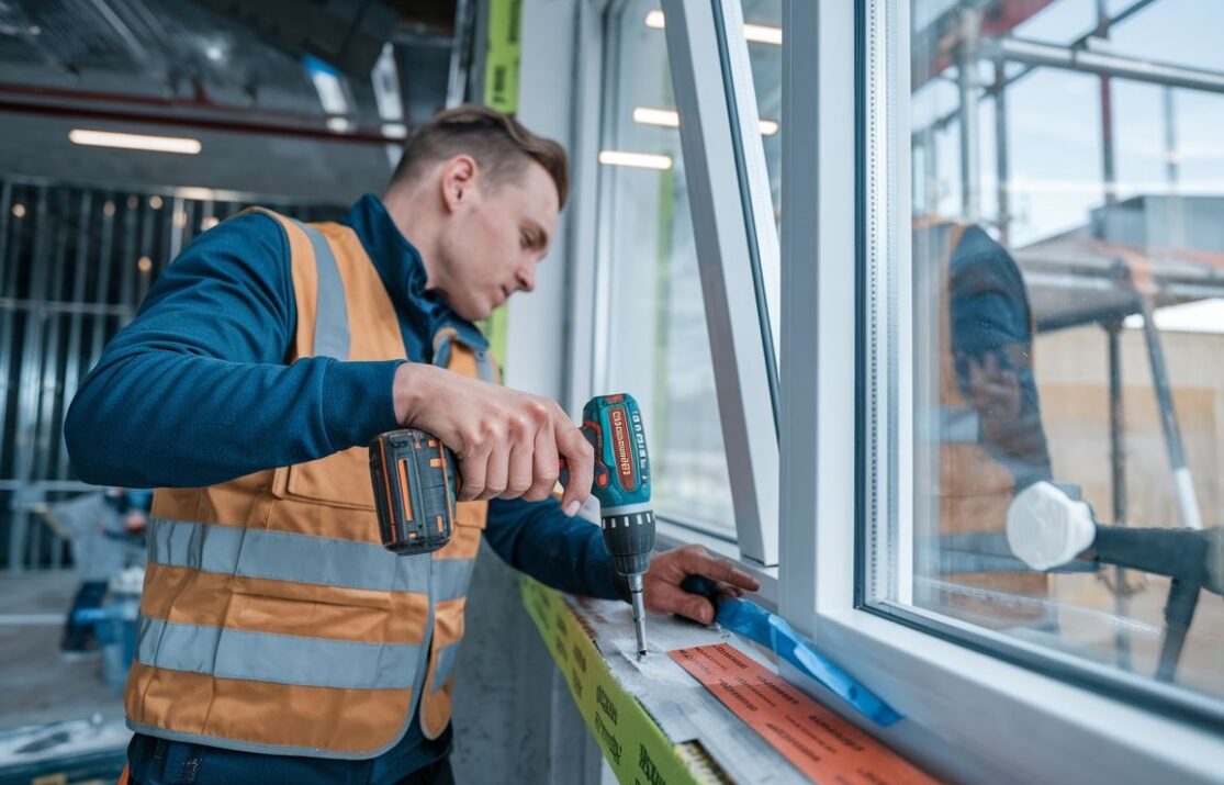 Proces instalacji okna z zastosowaniem taśm ochronnych