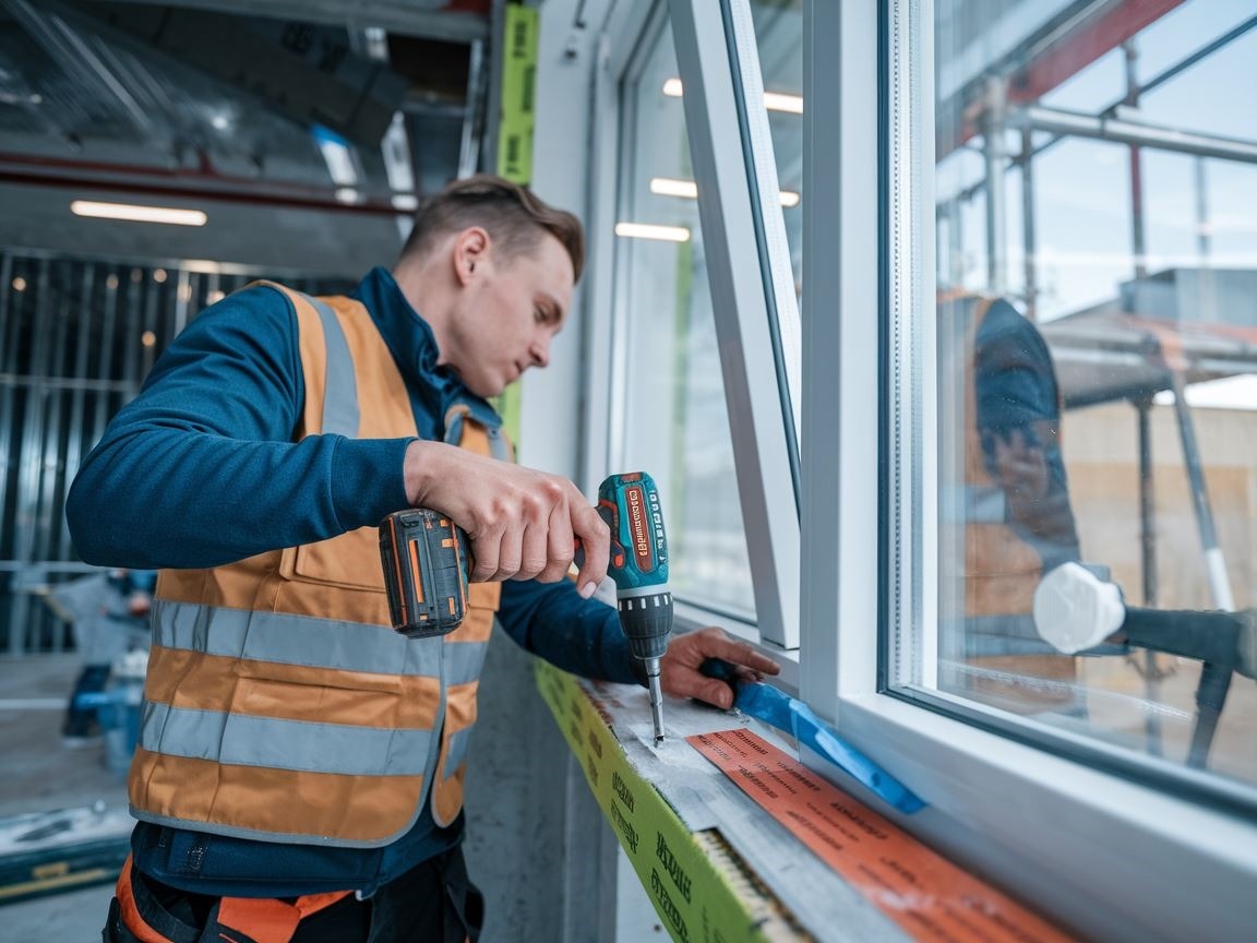 Proces instalacji okna z zastosowaniem taśm ochronnych