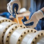 Ręce nakładające smar na uszczelki rur PCV