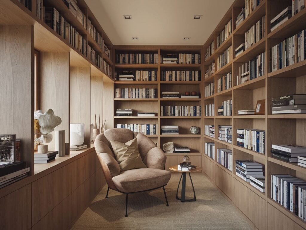 Siedzenie w przytulnej bibliotece