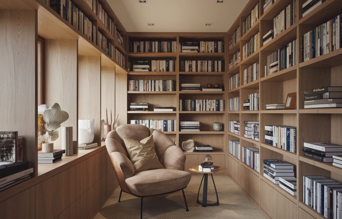 Siedzenie w przytulnej bibliotece