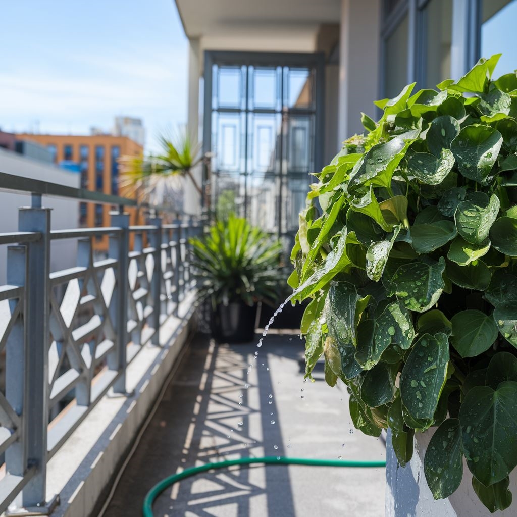 nowoczesny balkon z automatycznym nawadnianiem