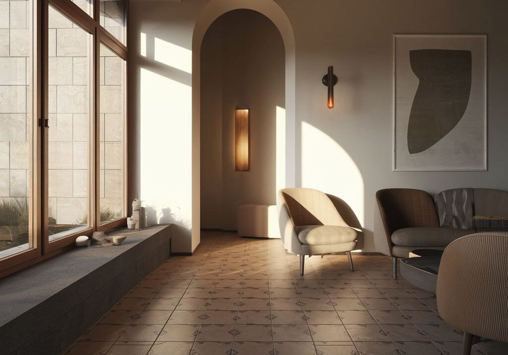 nowoczesny salon z płytkami