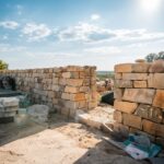 narzędzia murarskie przy kamieniach