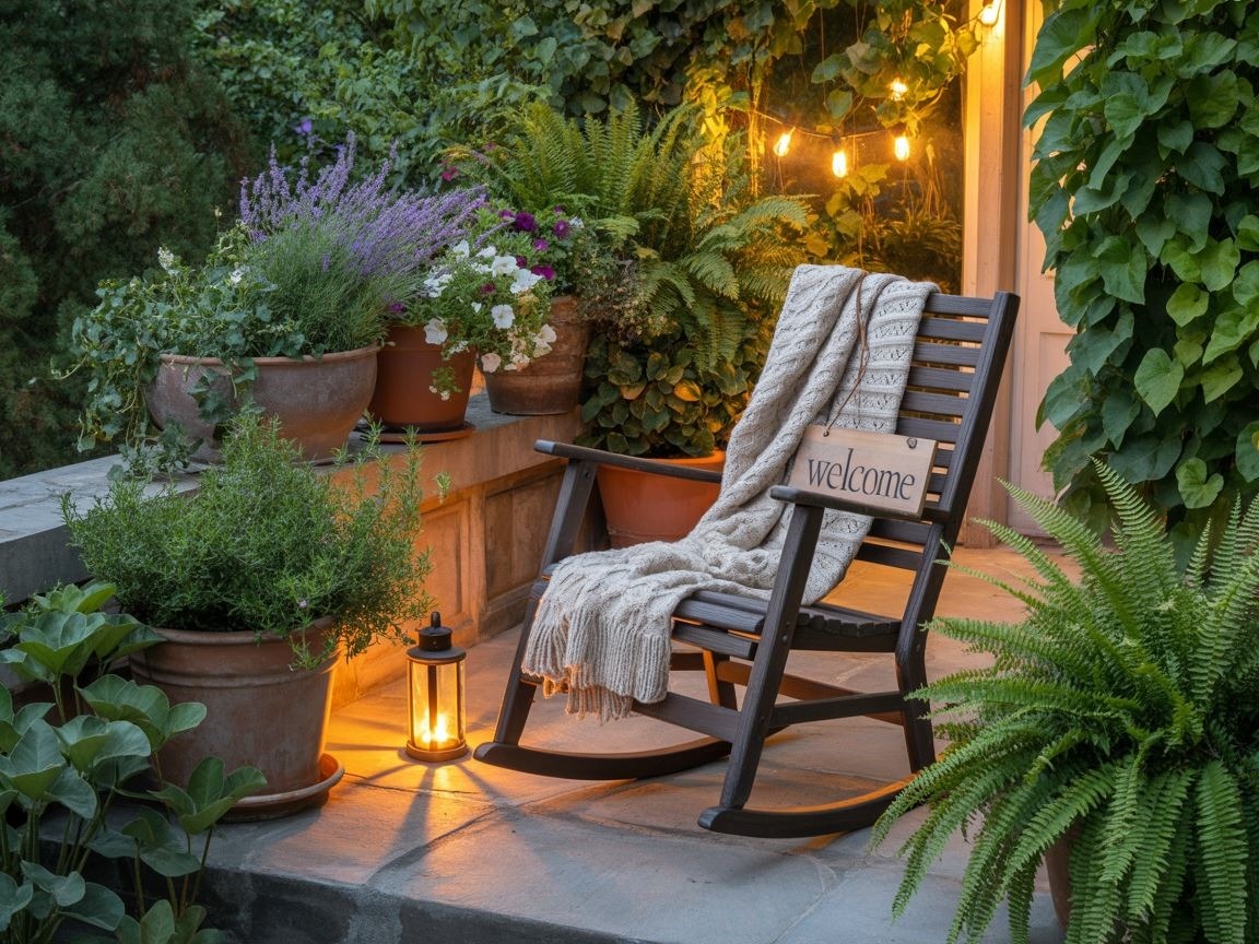 zielony balkon z roślinami