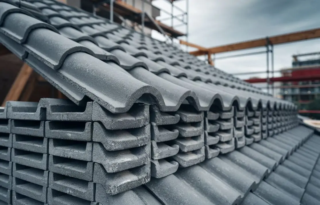Betonowe dachówki ułożone na dachu