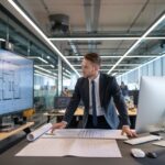 Magister budownictwa w trakcie analizy projektu