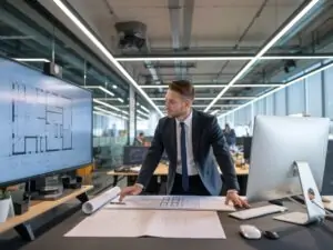 Magister budownictwa w trakcie analizy projektu