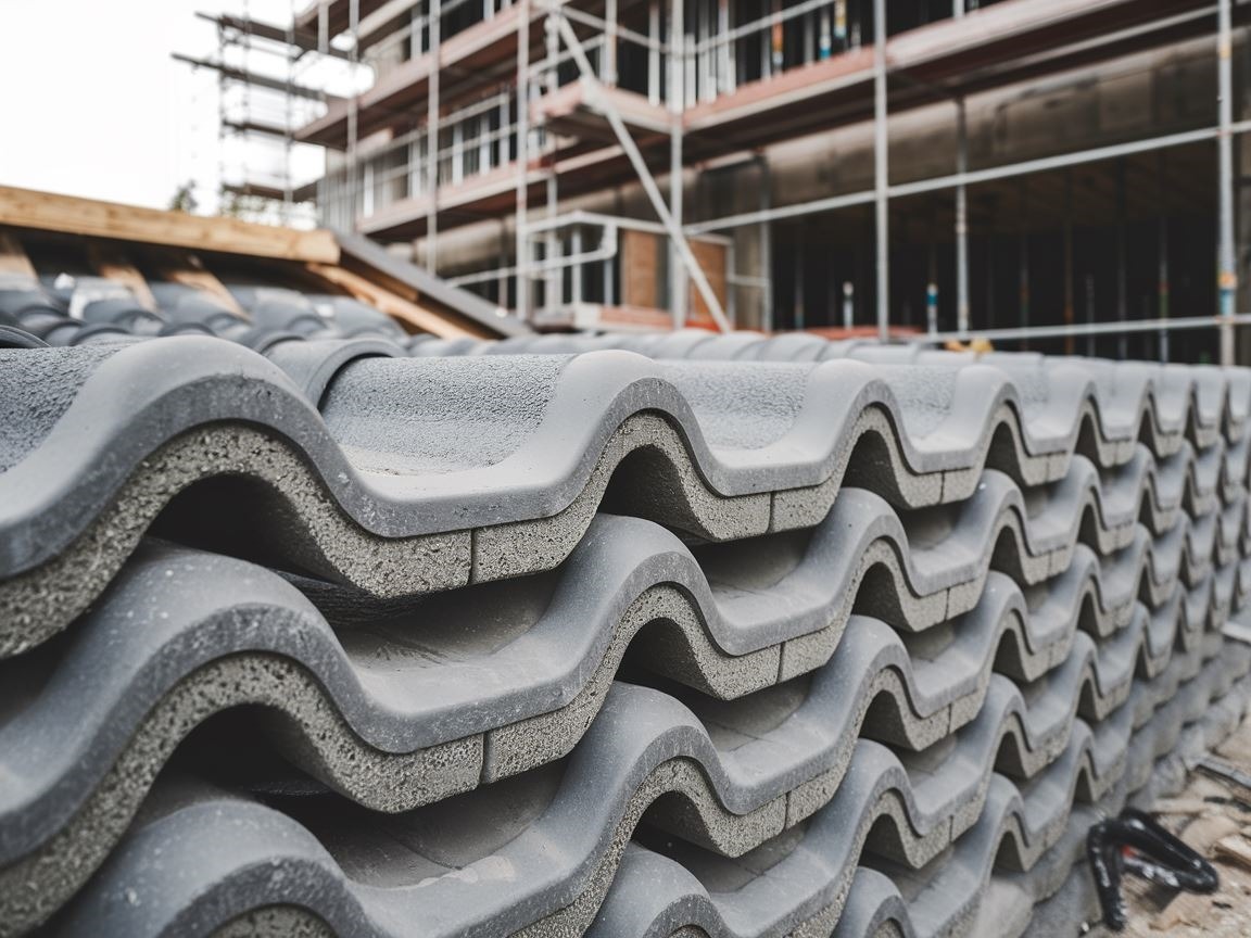 Stos dachówek betonowych gotowych do montażu